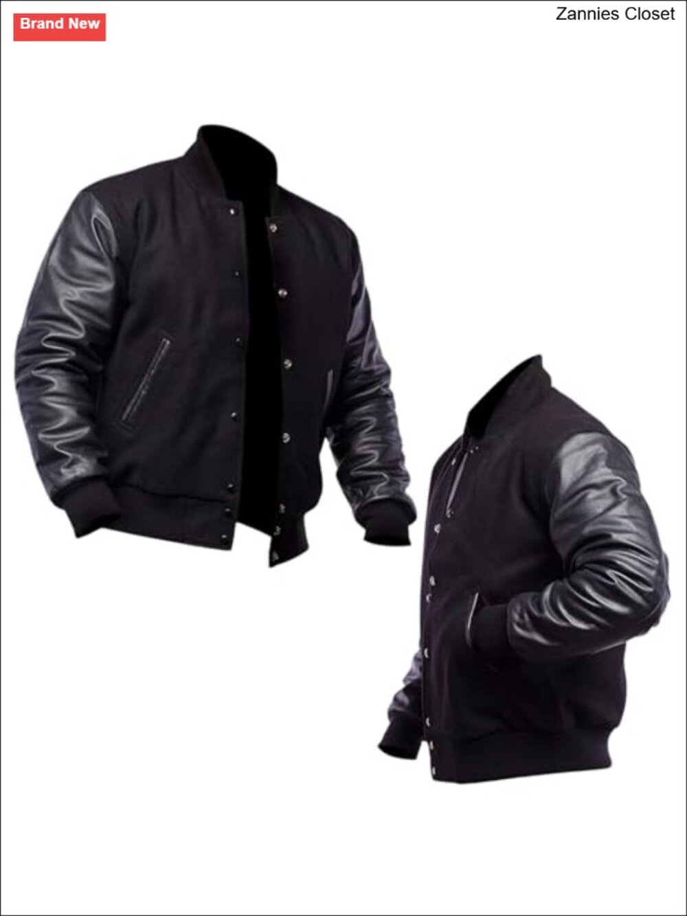 Varsity Baseball Bomber Jacket Snap Front Ribbed Trim Lightweight
